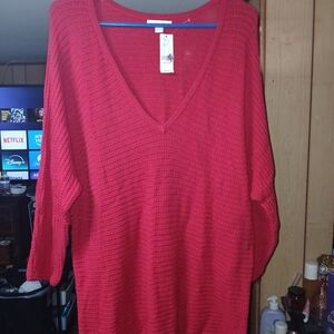 New York & Company Red V-Neck Sweater